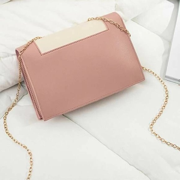 Pink Contrast Color Flap Chain Crossbody Bag - Picture 3 of 4